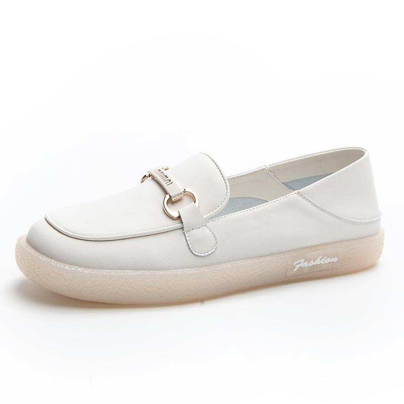 Leather soft leather women's new beef tendon soft sole shallow mouth lazy shoes flat sole large size women's Doudou shoes