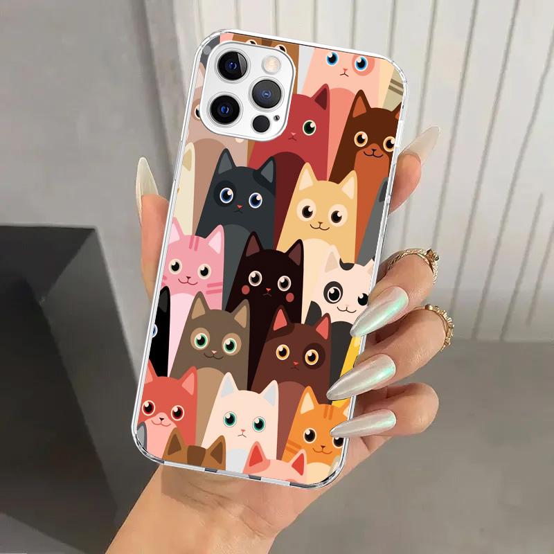 Cat Cute Kitten Cartoon Phone Case for Iphone 17 Air 16 15 Plus 14 13 Mini 12 11 Pro Max 16E 7 8 SE 2020 Soft Funda Print Shell