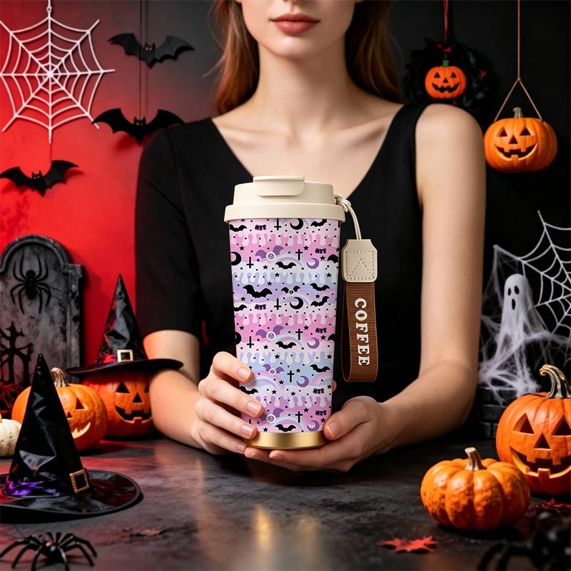 532ml Coffee Cup Halloween Rainbow Bat Moon Cross MotifAutumn Commuter Cup Double Wall Insulated Cup Outdoor Water Cup