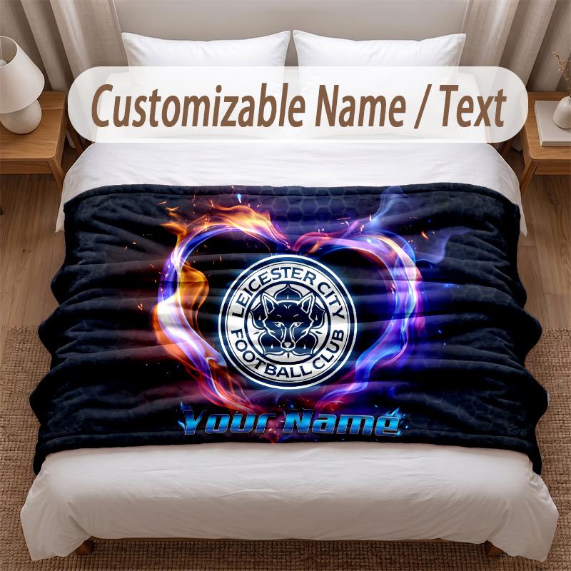 Leicester City Printed Flannel Blanket Custom Name Text Soft Warm Throw For Bedroom Holiday Gift