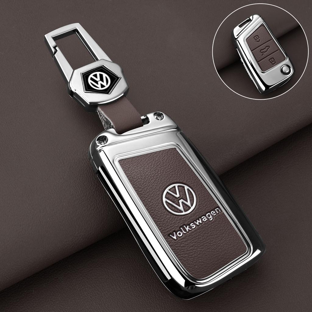 For VW Zinc Alloy Leather Car Key Case Protection Cover Shell Fob for VW Volkswagen Golf 7 MK7 Tiguan MK2 T-roc T-cross Access