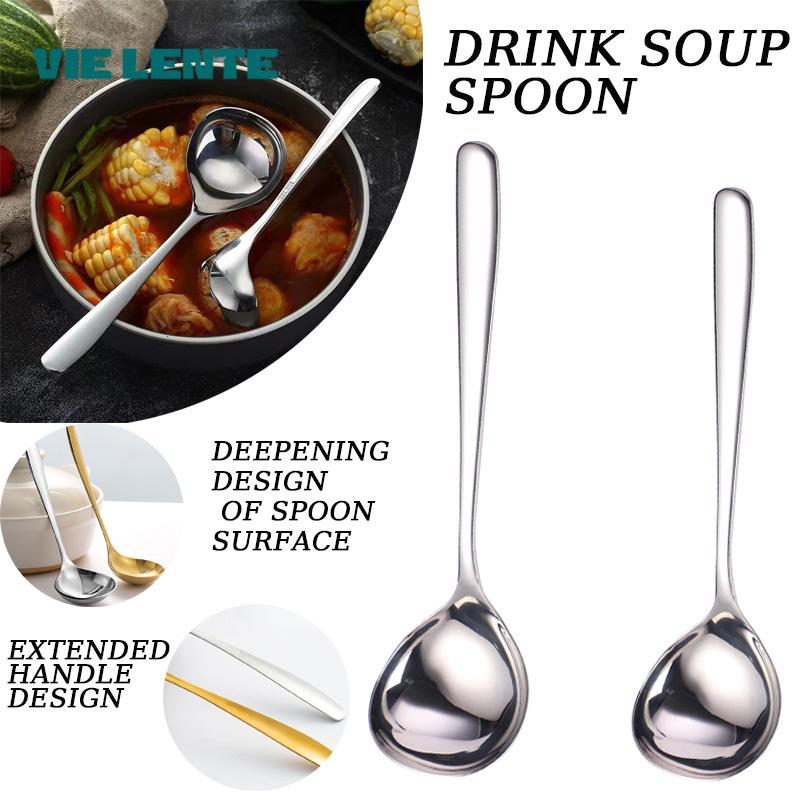 

VIE LENTE Stainless Steel Long Handle Soup Spoon 1pc Long Handle Round Edge Spoons Multifunctional Simple Durable Cooking Spoon S