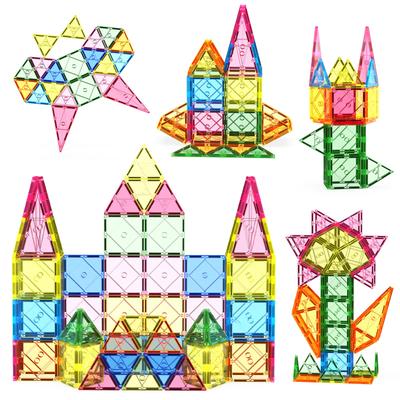 AOMACO Magnetic Building Blocks, 63-Piece Set, Educational Toy, 3D Puzzle, Colorful Transparent Magnetic Tiles, STEM Education, Spatial Recognition,