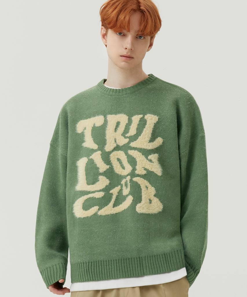 TRILLION Hairy Graphic Logo Oversized Jacquard Knit (Green)
