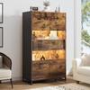 Transparent Display Cabinet Bookcase 2 Doors & 2 Drawers, Highboard Display Cabinet Wine Cabinets Living Room Dining Room Office, Vintage Brown