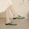 Krazing Pot Natural Skin Silk Spring Summer Size 40 Thick Low Heels Women Pointed Toe Shallow Embroidery Mules Pumps