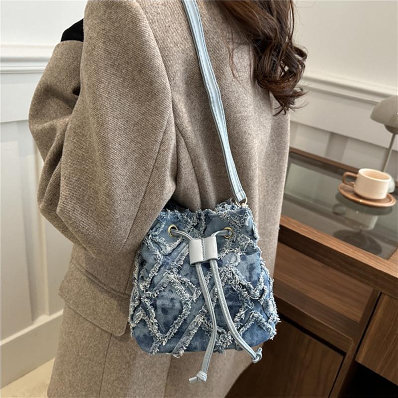 Mini-Beutel-Stil Denim-Taschen für Damen Stilvolle Kordelzugtasche, Neue Eimer-Handytasche, Vielseitige Damen-Schulter-Crossbody-Taschen