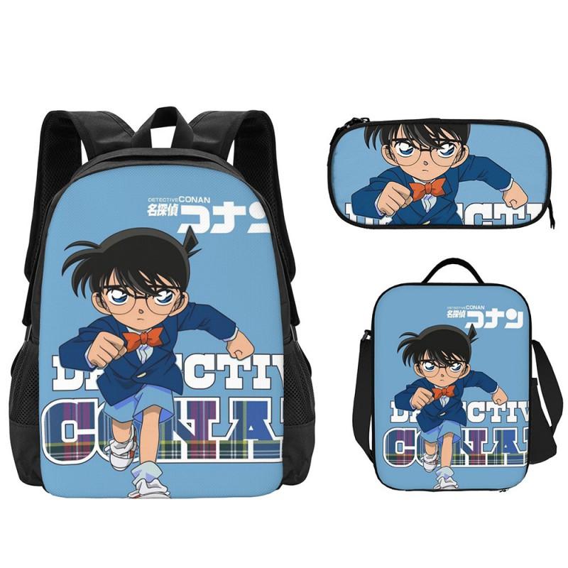 Detective Conan Anime Backpack Set Kids 3-Piece School Bag Crossbody Pencil Case Waterproof Cute Cartoon Design