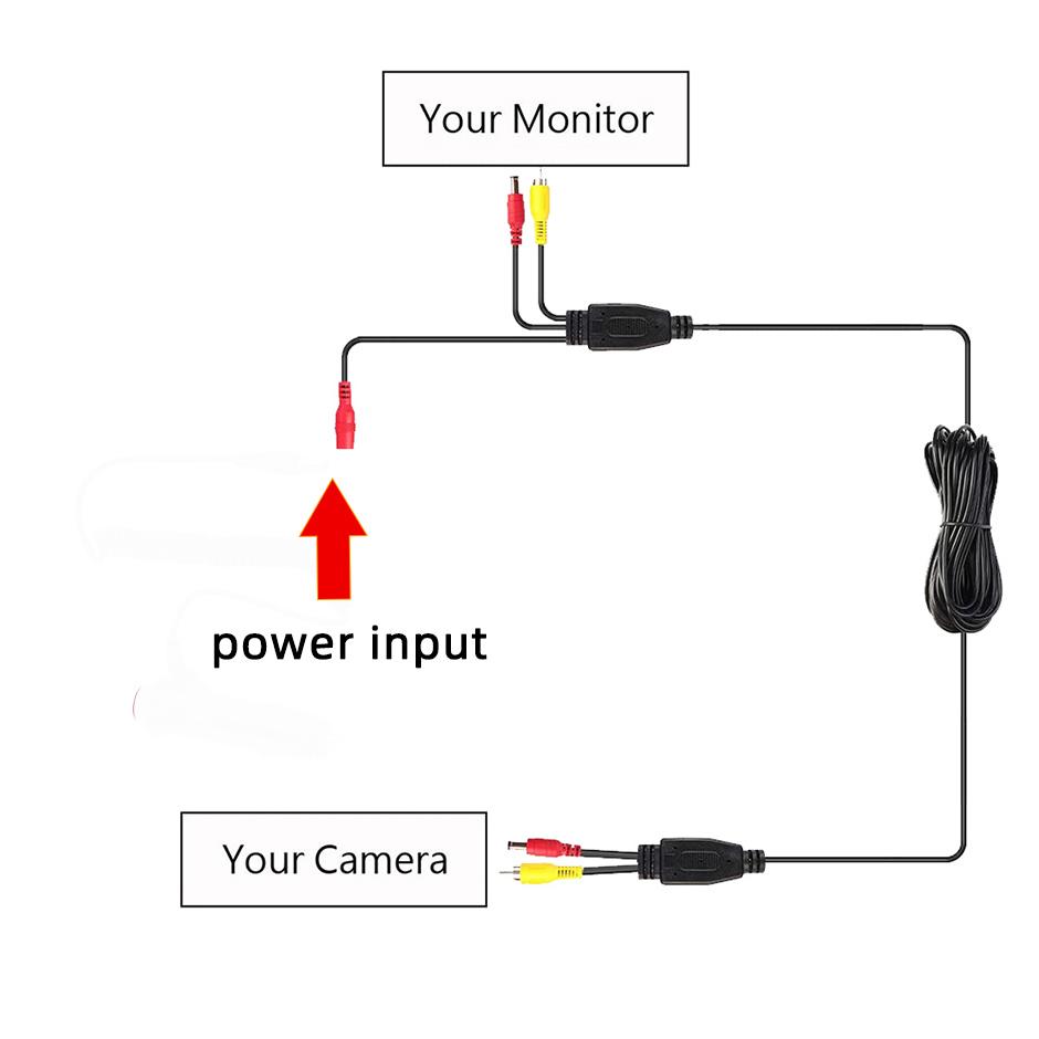 AV RCA Video Cable For Rear View Camera and Monitor DC Car Cigarette Lighter Video Extension Cable 2 In 1 RCA Video Power Cable