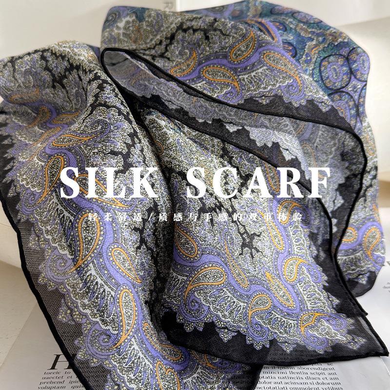 100% Natural Real Silk Scarf Women Print Bandana Square Scarves Wrap Kerchief Fashion Summer Beach High Quality Hijab Sjaals