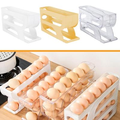 New Refrigerator Automatic Rolling Slide Type Egg Storage Boxes Egg Tray Fresh Keeping Boxes Refrigerator Side Door Kitchen Tool