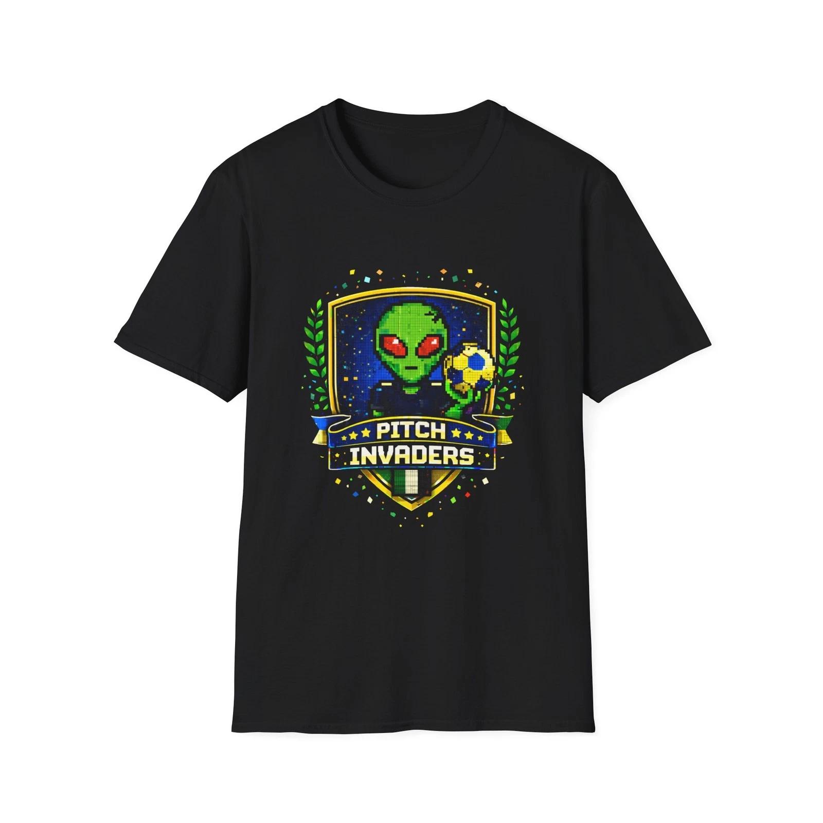 Alien Soccer Crest Children s Children s T Children s T-shirt | Pitch Invaders, Space Soccer Badge Tee Pixle Art 140