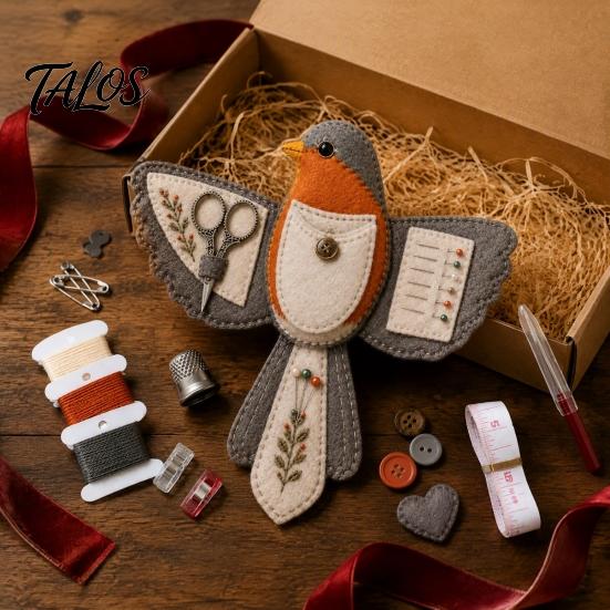 Contenitore per Materiali Creativi da Viaggio a Forma di Uccello in Feltro Organizzatore per Cucito Kit Fai da Te, Borsa Decorativa Portatile per Artigianato con Scomparto per Forbici e Tappetino per Aghi,