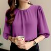 ZANZEA Women Casual Round Neck Solid Color Loose 3/4 Sleeve Blouse