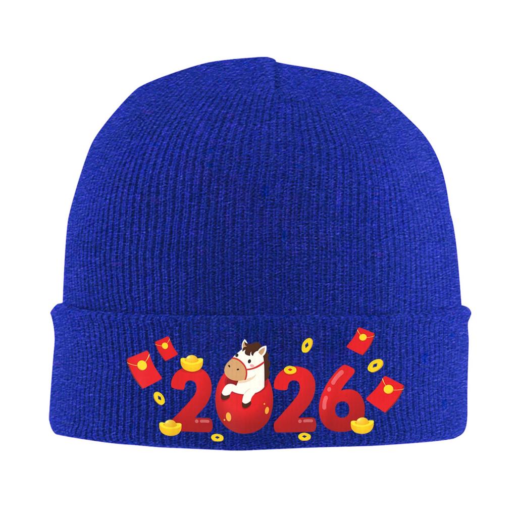 Funny Happy New Year 2026 Cute Year of The Horse Knit Hat Caps Men Women Hippie Beanie Hats Autumn Winter Head Wrap Bonnet Hats