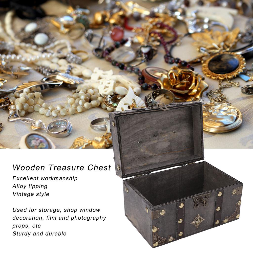 D2 Wooden Organizer Box Treasure Chest Vintage Style Coded Lock Alloy Tipping Wood Wide Application Vintage Jewelry Storage Box