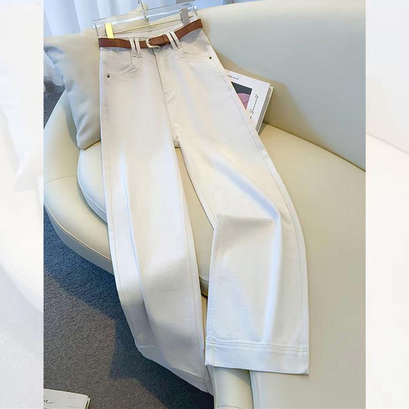 

Women s White Wide-Leg Jeans: Autumn/Winter 2025 Drape Floor-Length Slimming American Pants L
