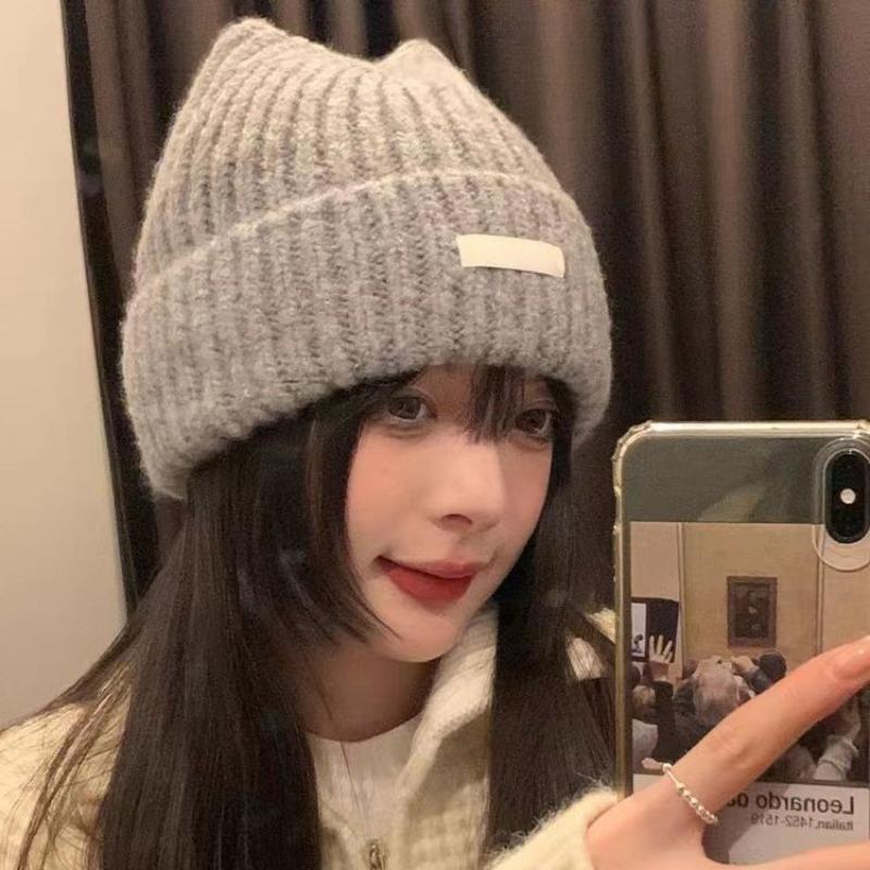 Korean-style Cat-ear Hat - Children's Size - Warm Woolen Hat for Autumn and Winter - Pure Color Knitted Hat - Sweet and Cool Style