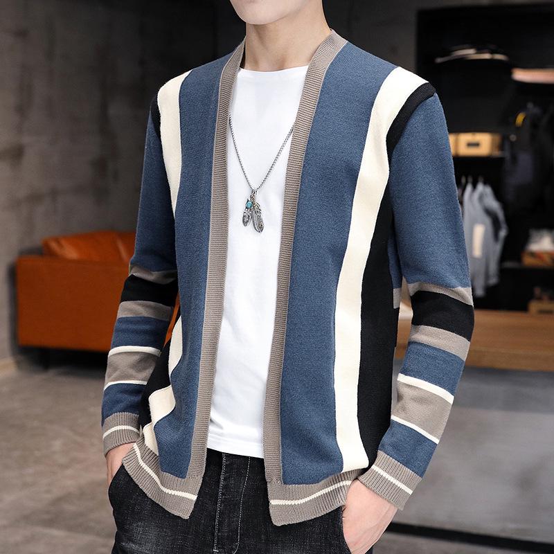 Men's Color Block Knit Cardigan Sweater - Short, Quality Jacket Top