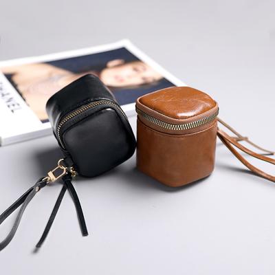 Mini Hand-held Lipstick Bag Earphone Bucket Bag, Soft Leather Coin Storage Change Bag