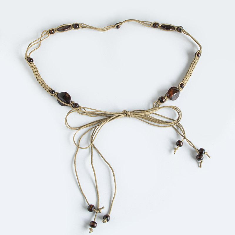 Bohemian Belt, Ethnic Style Belt, Woven Belt, Wooden Bead Thin Belt, Casual Vacation Style Waist Rope, Women's Belt