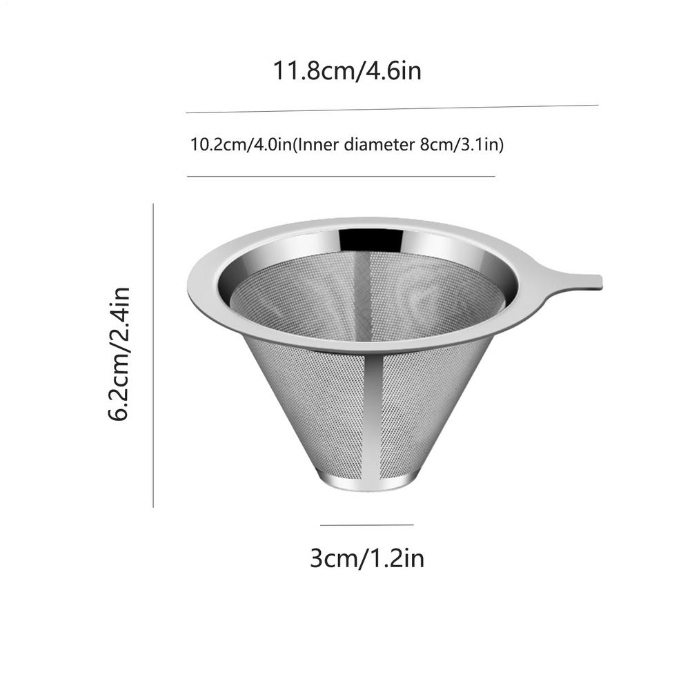304 Stainless Steel Coffee Filter Reusable Double Layer Small And Light Compact Cone Dripper Hot Water Mesh New