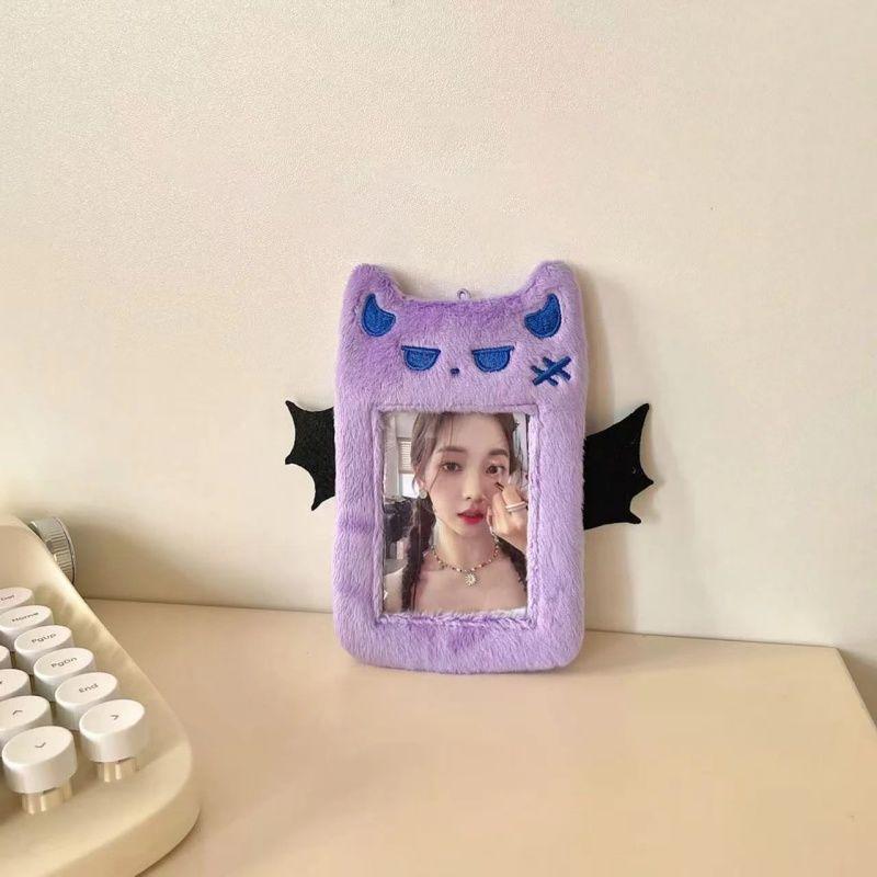 Cute Purple Demon Plush Card Holder - Korean Style Polaroid & Idol Display Pendant