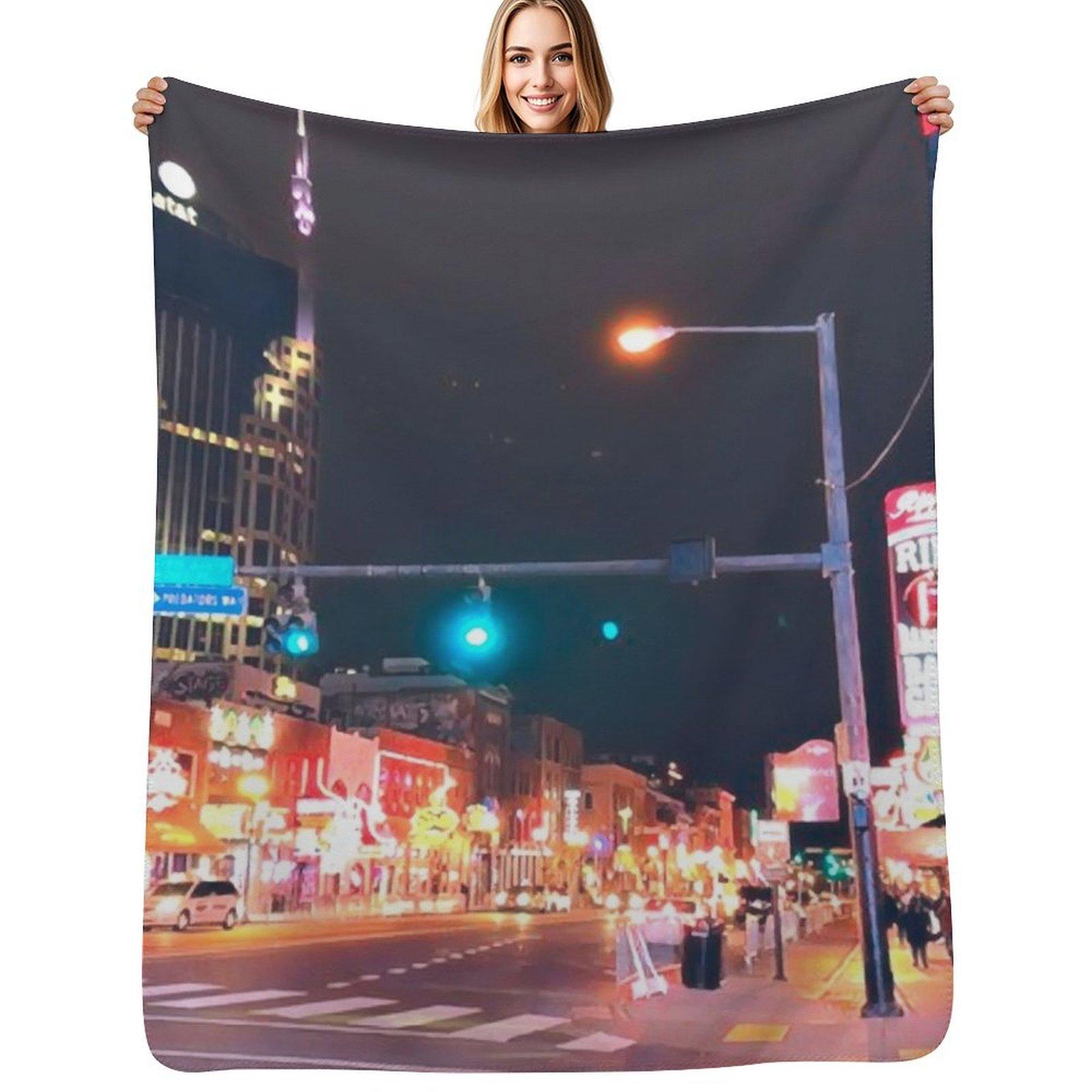 Nashville at Night Throw Blanket Easy Care Comfortable Blanket for Couch 75x100cm