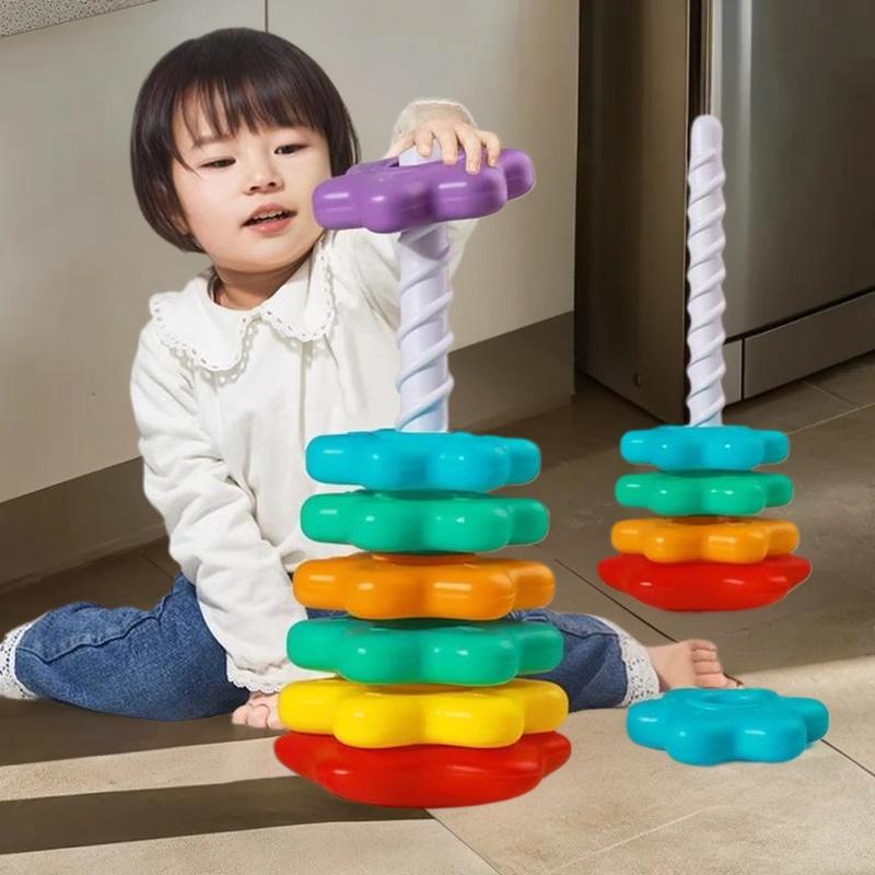 Jeu de Tour Montessori pour Bébé; Puzzle Arc-en-ciel à Tourner et Empiler; Développement des habiletés motrices; Cadeau pour enfants