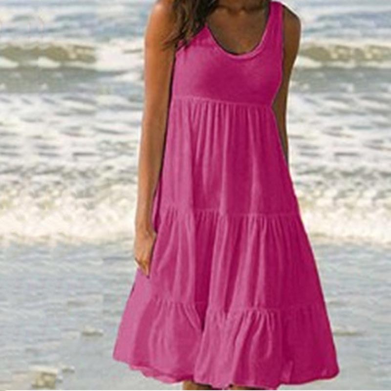 Jocoo Jolee Femmes Causual Col O Sans Manches Volants Mini Robe Boho Uni Robe de Plage Surdimensionnée Ample Été 2023