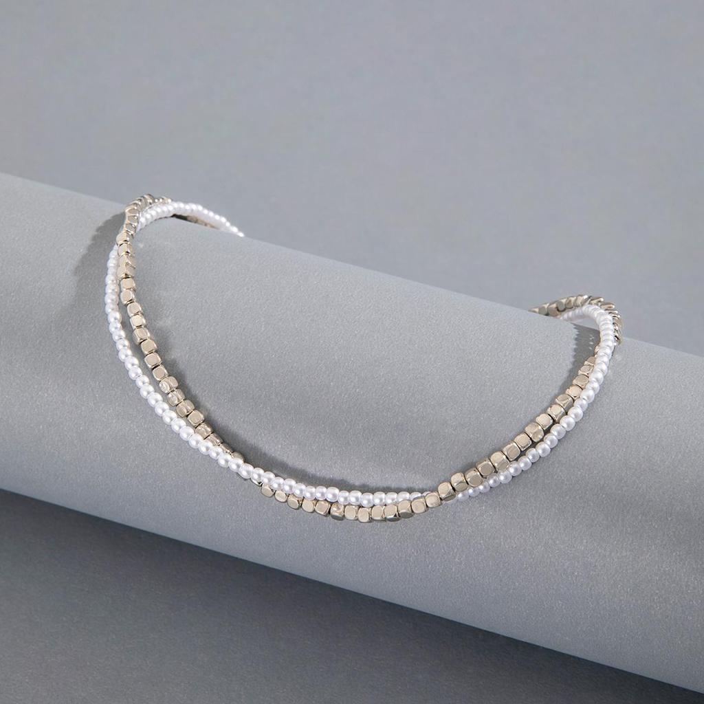 Minimalist Japanese and Korean Style Fresh Imitation Pearl CCB Versatile Bead Necklace, Square Candy Round Bead Necklace, Neck Chain, Women's Jewelry