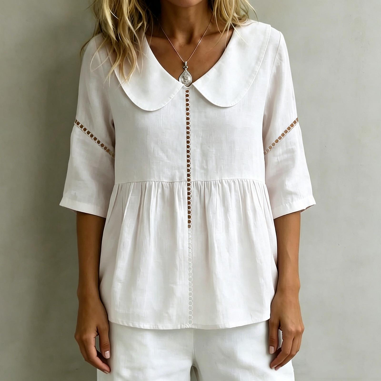 

Loose Fit Casual Elegant Solid Color Shirt T Shirt Top for Women Comfortable Lightweight Long Sleeve Design Suitable for Daily Wear XL білий