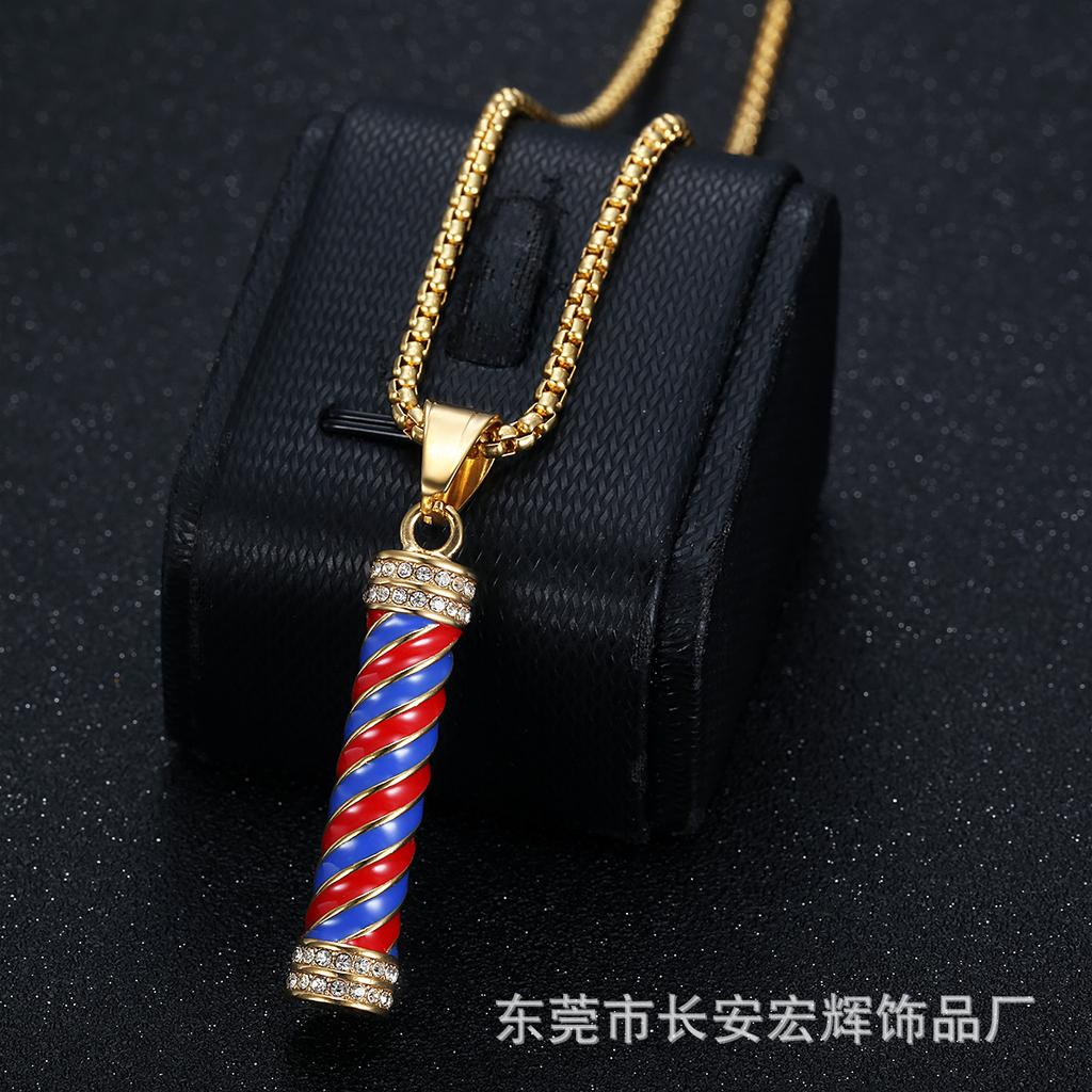 New Hip Hop Jewelry Titanium Steel Gold Plated Diamond Inlaid Rotating Light Pendant Necklace