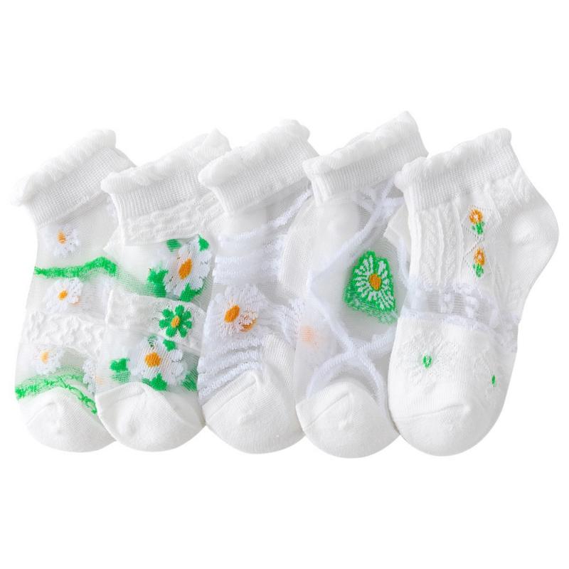 

Летние детские носки 5 пар тонких сетчатых носков с цветочным узором носки из ледяного шелка дышащие детские носки M