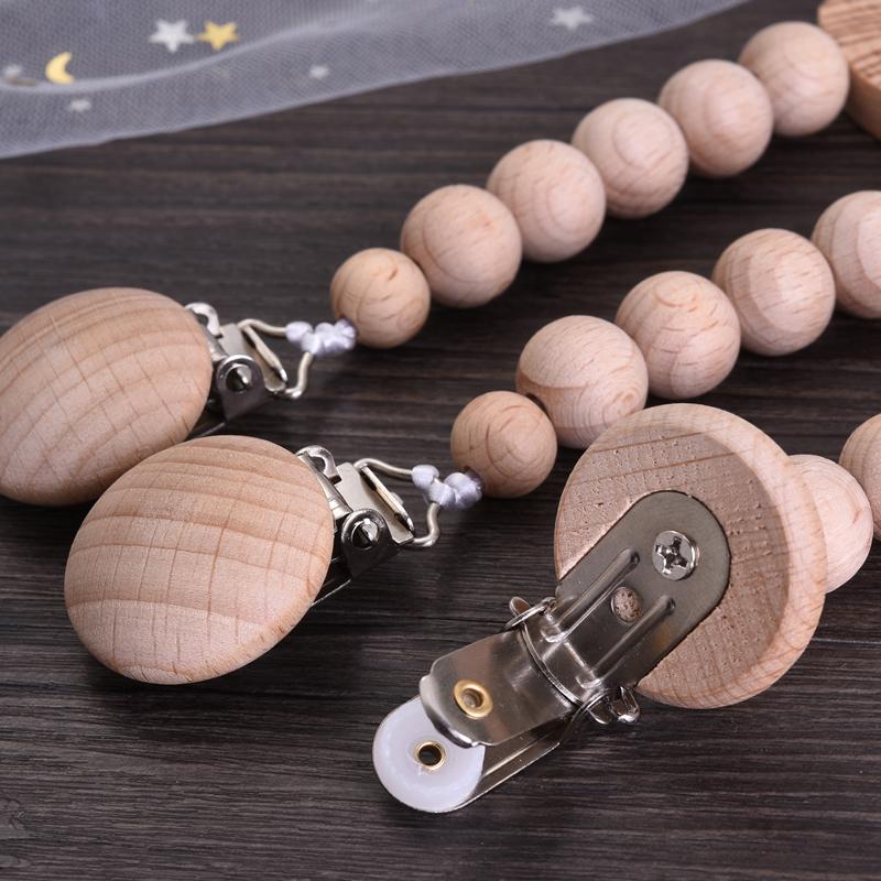 Baby Beech Wood Pacifier Clip Hand Ring Set Wooden Round Bead Soother Nipple Chain For Nursing Toy Infant Teether Teething Chain