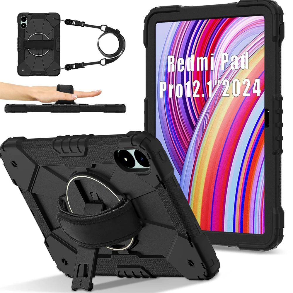 For Xiaomi Redmi Pad Pro 2024 5G 12.1 inch Case Kids Safe Silicon PC Shoulder Strap Shockproof Armor Stand Tablet Cover