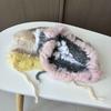Dopamine contrasting color rabbit hair knitted wool hat children autumn and winter warm plush fashion versatile washbasin hat