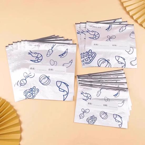 30/60/90Pcs Aluminum Foil Sealable Storage Bags Reusable Leakproof Vacuum Pouches with Label Zip Lock Food Grade Vegetable Fruit Meat Sealing Bag