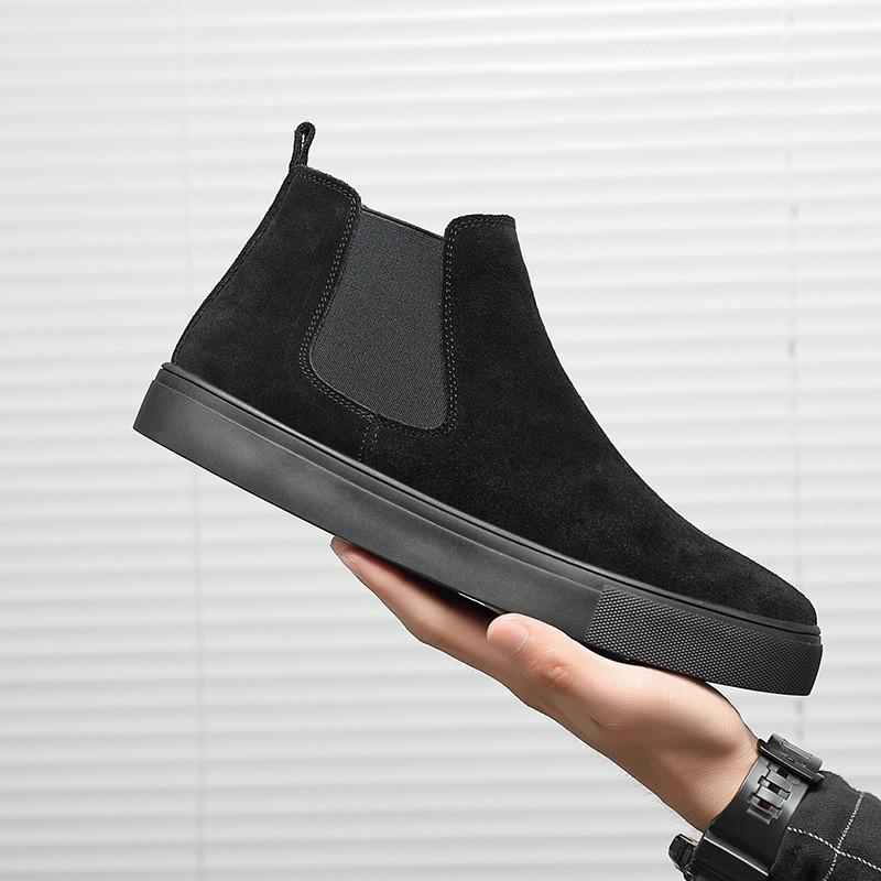 Übergröße Herren Casual Chelsea Boots Schwarz Tide Kuh Wildleder Flache Schuhe Herbst Winter Stiefel Party Bankett Knöchel Botas Hombre