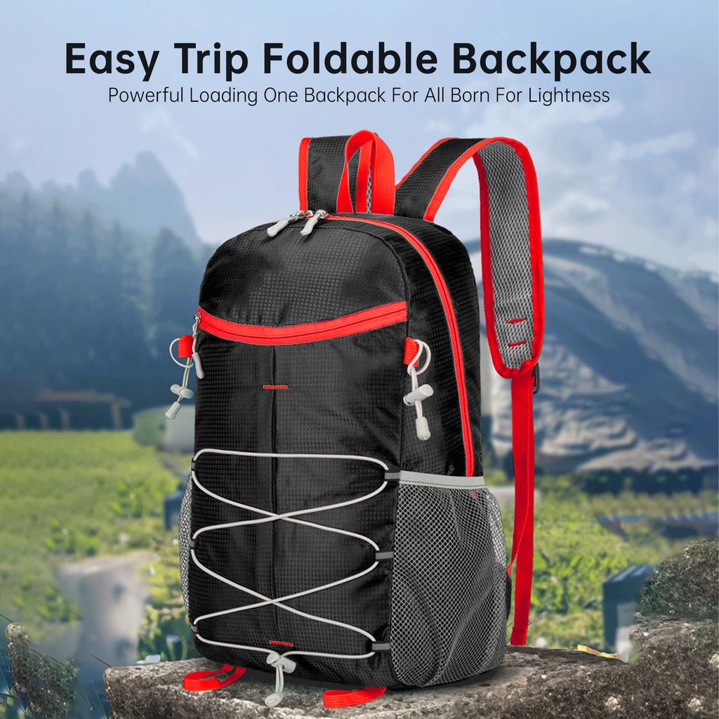 25L Foldable Hiking Backpack - Large Capacity, Lightweight & Rainproof with Reinforced Straps for Travel & Camping