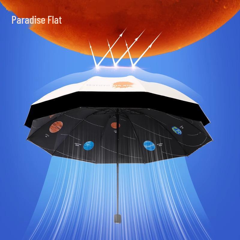 Paradise Doppelnutzungs-XL Dick Verstärkter UV-Schutz Schwarz Sonnen- und Regenschirm für Frauen und Studenten