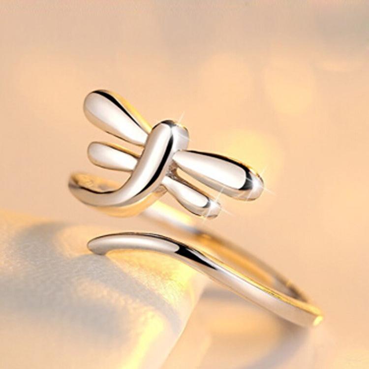 Platinum Dragonfly Adjustable Ring for Women - New Silver-Plated Design, Perfect Valentine's Day Gift