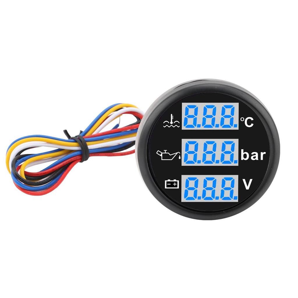 Boat Water Temp Oil Pressure Voltmeter 52mm Digital Display Multifunctional IP67 Water Proof Triple Gage Set Black Base