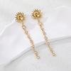 GEMCHIC Women's 18K Gold Stainless Steel Smiley Sun Zircon Tassel Earrings Fashion Light Luxury