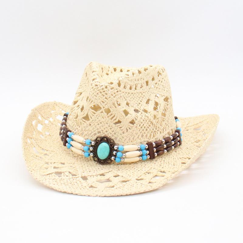 Hand-Woven Breathable Straw Hat, Seaside Warped Edge Foreign Trade Jazz Top Hat, Cool American Spring And Summer New Hollow Cowboy Hat