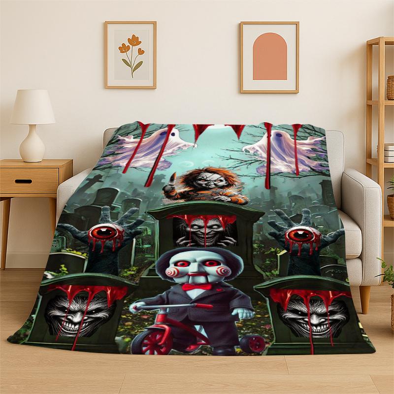 Personaggio Film Horror Chucky S-Scream Cartone Animato Coperta in Flanella Morbida Calda Plaid per Camera da Letto Soggiorno Letto Viaggio Regalo