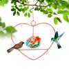 Heart-Shaped Hummingbird Feeder Hanging Water Feeder with Perch Colorful Glass Bottle Wire Frame Hummingbird Feeder for Porch Yard Garden Outdoor