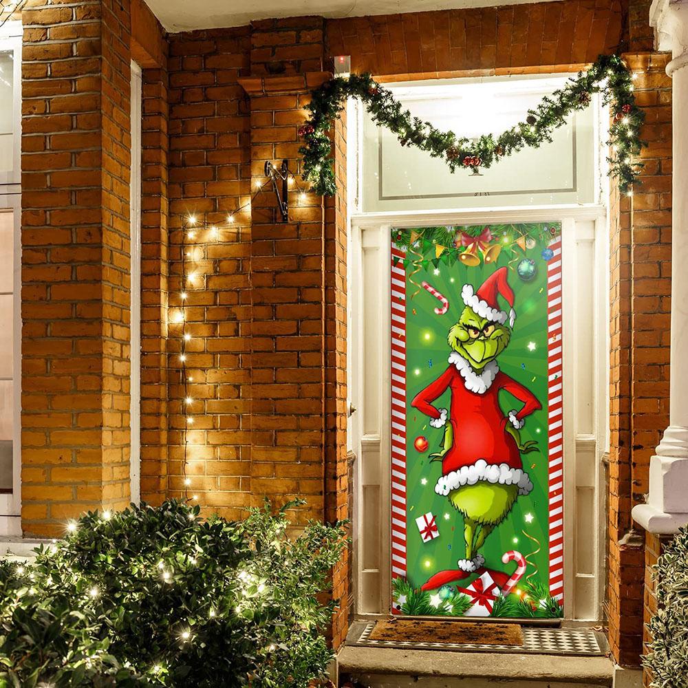 

New Merry Christmas Grinch Christmas Door Cover Decorations Banner Grinch Backdrop