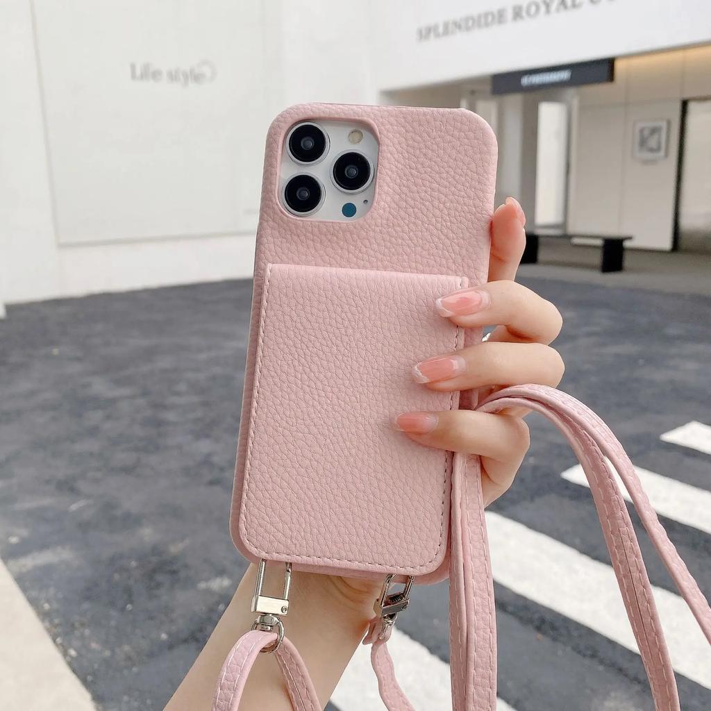 Lanyard Leather  Wallet Crossbody Phone Case for IPhone 15 14 13 12 11 Pro Max Mini X XR XS Max 7 8 Plus Card Slot Holder Cover