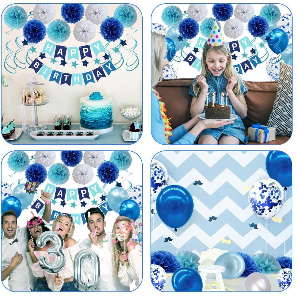 Blue Theme Party Birthday Arrangement, Adult Children'S Party Decoration Birthday Balloon Set